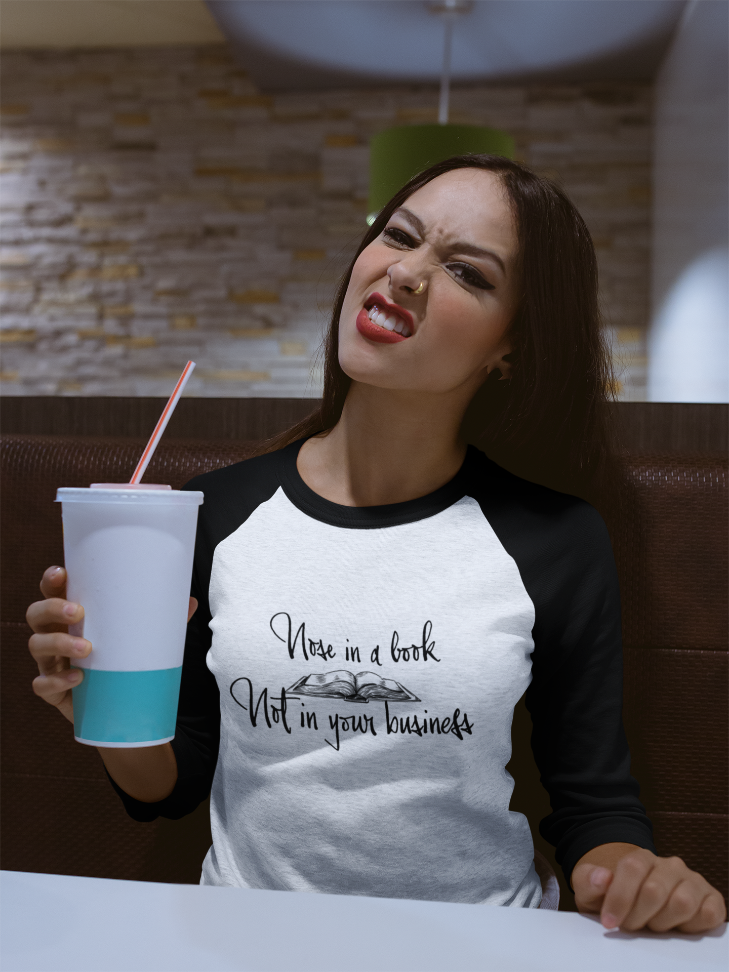 Unisex Three-Quarter Sleeve Raglan Shirt - Nose in a Book